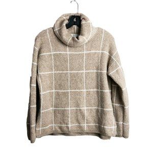 Madewell Windowpane Turtleneck Sweater Tan Oatmeal Cream Womens Small Wool Blend
